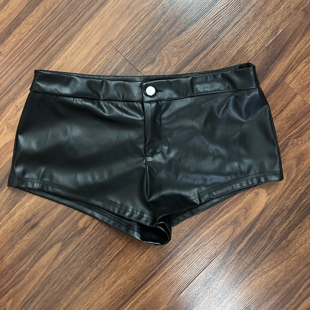 Black Faux Leather Women mini Shorts